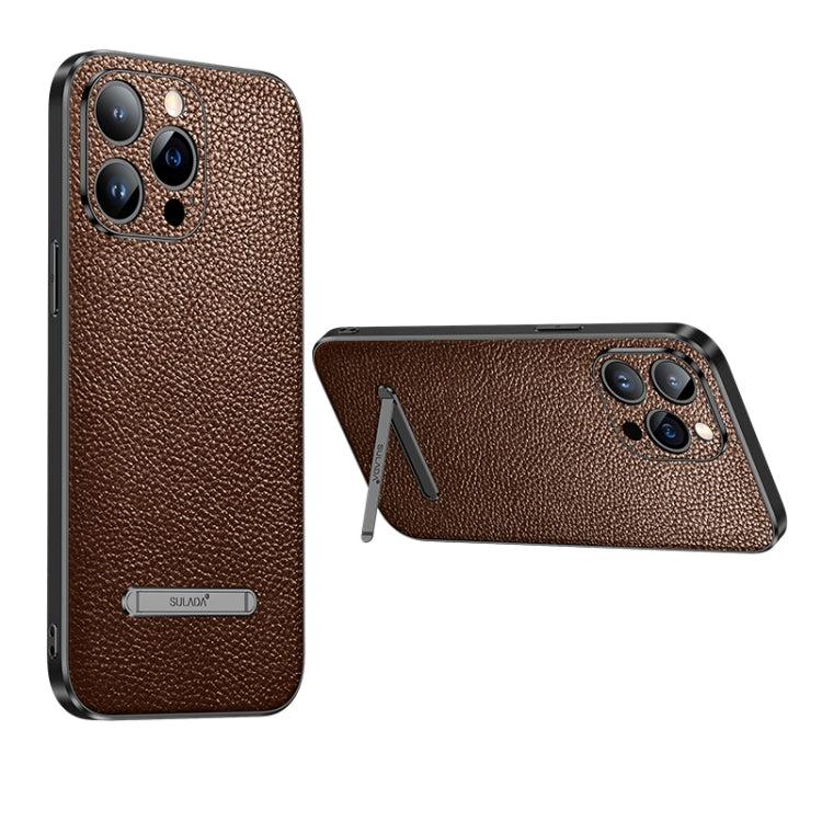 SULADA Brown Leather Phone Case with Invisible Bracket for iPhone 14 Plus
