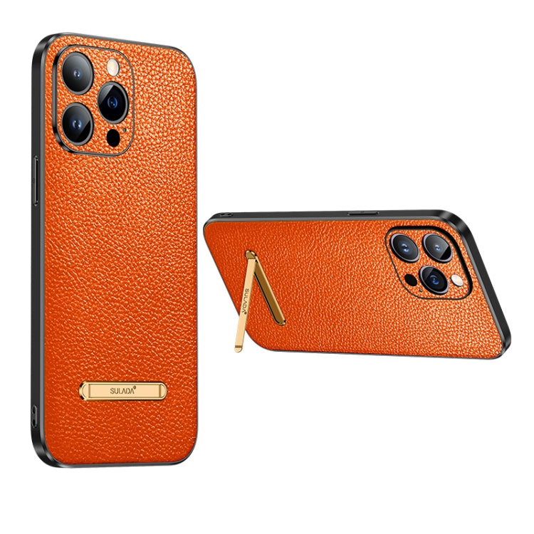 SULADA Invisible Bracket PU Leather Back Cover Phone Case for iPhone 14 Plus (Orange)