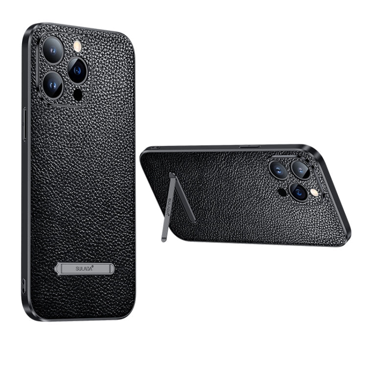 SULADA Black Leather Back Cover for iPhone 14 Pro Max with Invisible Bracket