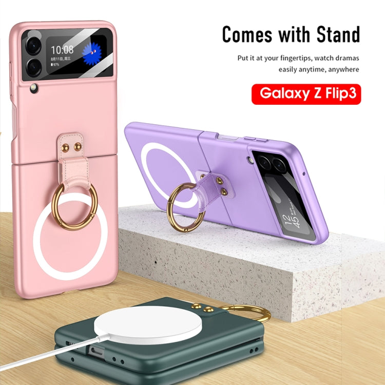 GKK MagSafe Ultrathin Shockproof Phone Case for Samsung Galaxy Z Flip3 5G with Ring Holder (Green)