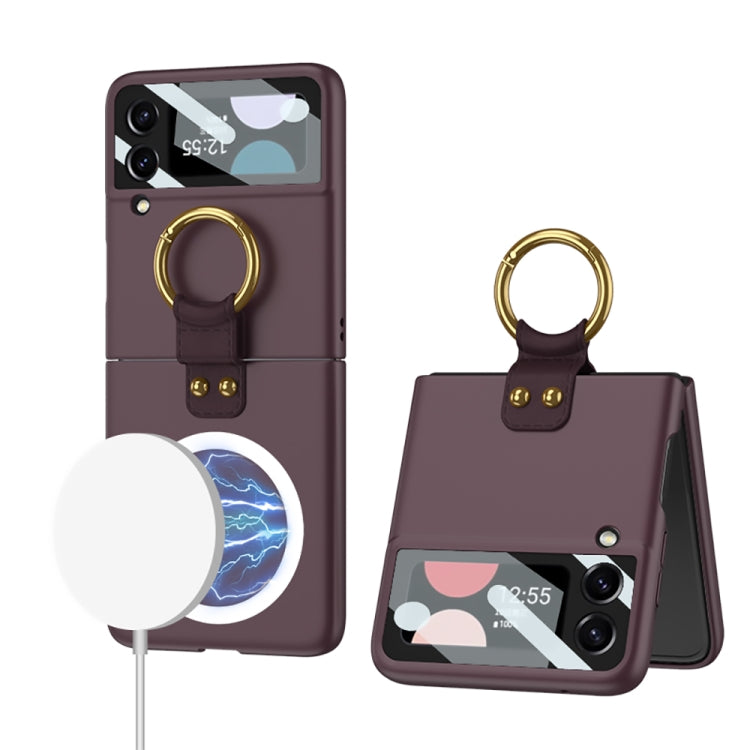 GKK MagSafe Ultrathin Integrated Shockproof Phone Case with Ring Holder for Samsung Galaxy Z Flip4 (Wine Red)