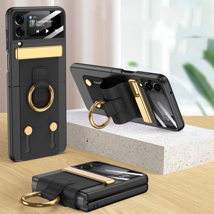 GKK Ultrathin Shockproof Phone Case with Ring Holder and Wrist Strap for Samsung Galaxy Z Flip3 5G (Black)