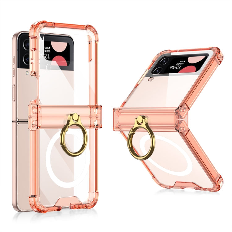 GKK MagSafe Airbag Hinge Shockproof Phone Case with Ring Holder for Samsung Galaxy Z Flip4 in Orange