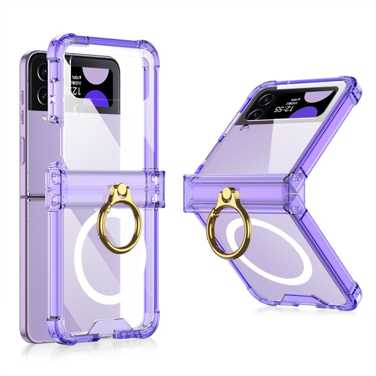 GKK MagSafe Airbag Hinge Shockproof Phone Case for Samsung Galaxy Z Flip4 with Ring Holder (Purple)