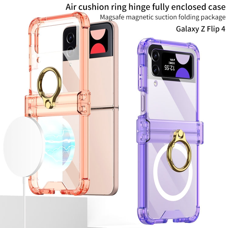 Transparent GKK MagSafe Airbag Hinge Shockproof Phone Case with Ring Holder for Samsung Galaxy Z Flip4