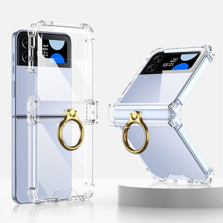 GKK Airbag Hinge Shockproof Phone Case with Ring Holder for Samsung Galaxy Z Flip 4 (Transparent)