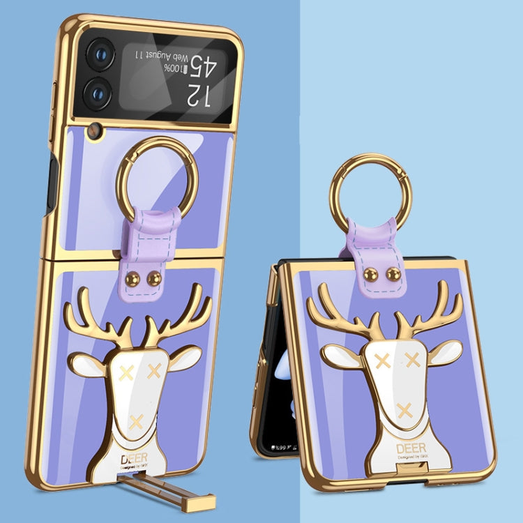 Electroplated Shockproof Phone Case with Ring Holder for Samsung Galaxy Z Flip4 (Purple)