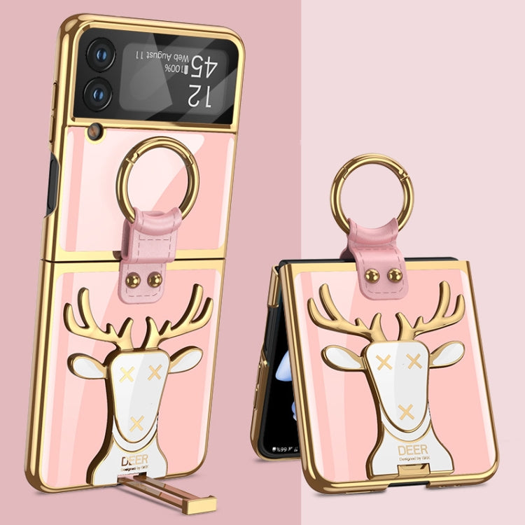 GKK Electroplated Integrated Shockproof Phone Case with Ring Holder for Samsung Galaxy Z Flip 4 (Pink)