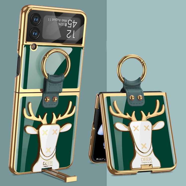 GKK Electroplated Shockproof Phone Case with Ring Holder for Samsung Galaxy Z Flip 4 (Green)