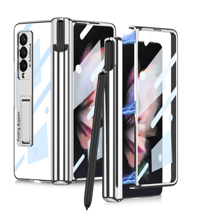 GKK Magnetic Fold Hinge Shockproof Phone Case for Samsung Galaxy Z Fold3 5G with Pen Slots (Silver)