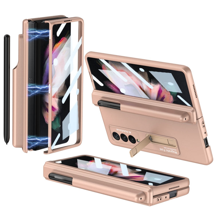 GKK Full Coverage Magnetic Phone Case for Samsung Galaxy Z Fold3 5G with Pen Slots (Gold)