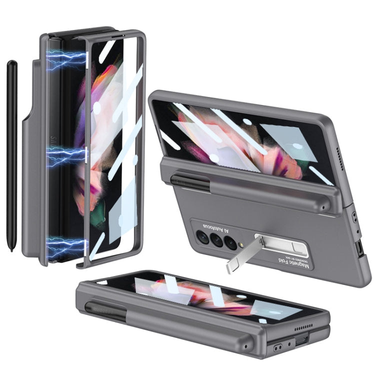 Samsung Galaxy Z Fold3 5G GKK Magnetic Fold Hinge Shockproof Phone Case with Pen Slots (Grey)