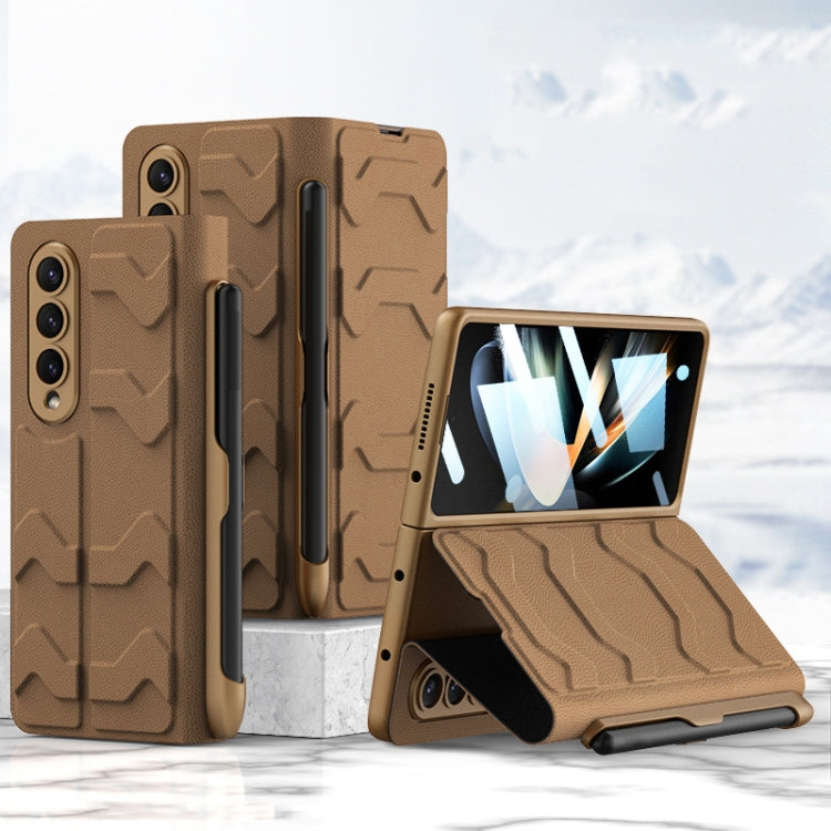 GKK Integrated Shockproof Leather Phone Case with Pen Slots for Samsung Galaxy Z Fold4 (Brown)