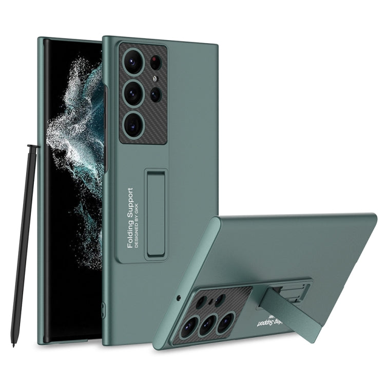 Samsung Galaxy S23 Ultra 5G GKK Ultra-thin Shockproof Phone Case with Holder(Forest Green)
