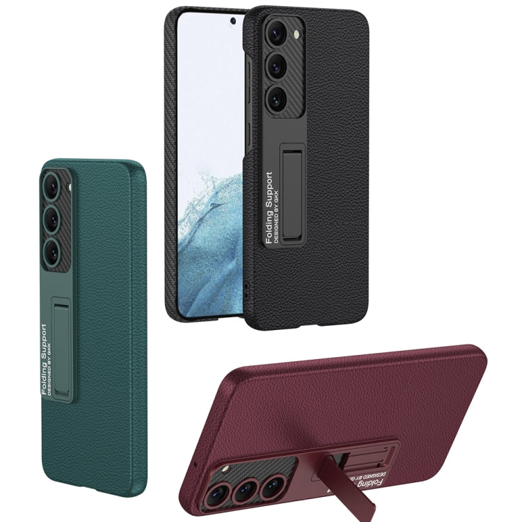 Shockproof Forest Green Leather Phone Case for Samsung Galaxy S23 5G with Holder