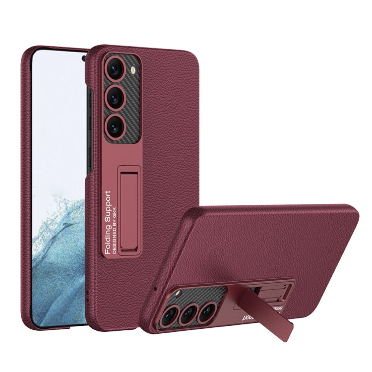 Red GKK Plain Leather Shockproof Phone Case with Holder for Samsung Galaxy S23+ 5G