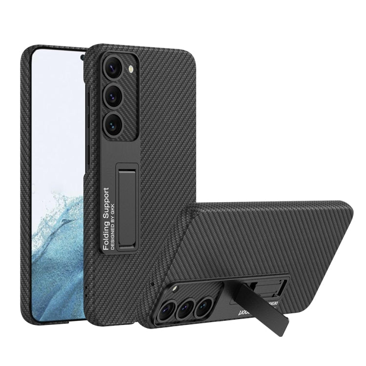 GKK Plain Leather Shockproof Phone Case for Samsung Galaxy S23+ 5G with Carbon Fiber Design