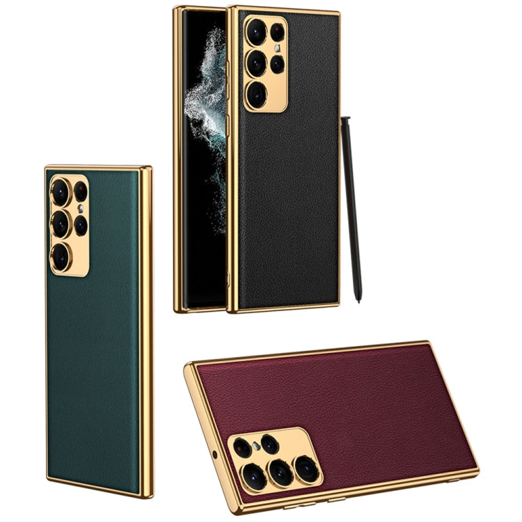 GKK Plating TPU + Leather Full Coverage Phone Case for Samsung Galaxy S23 Ultra 5G (Black)