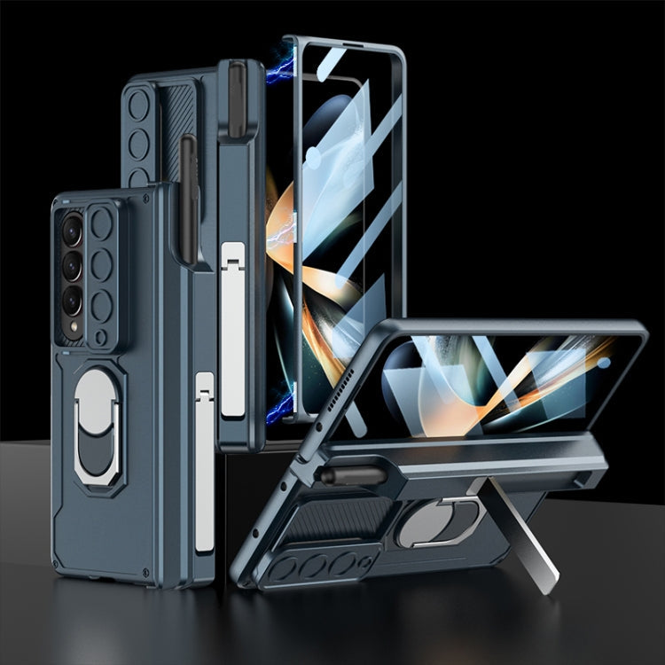 GKK Integrated Magnetic Folding Phone Case with Pen Case for Samsung Galaxy Z Fold4 (Green)