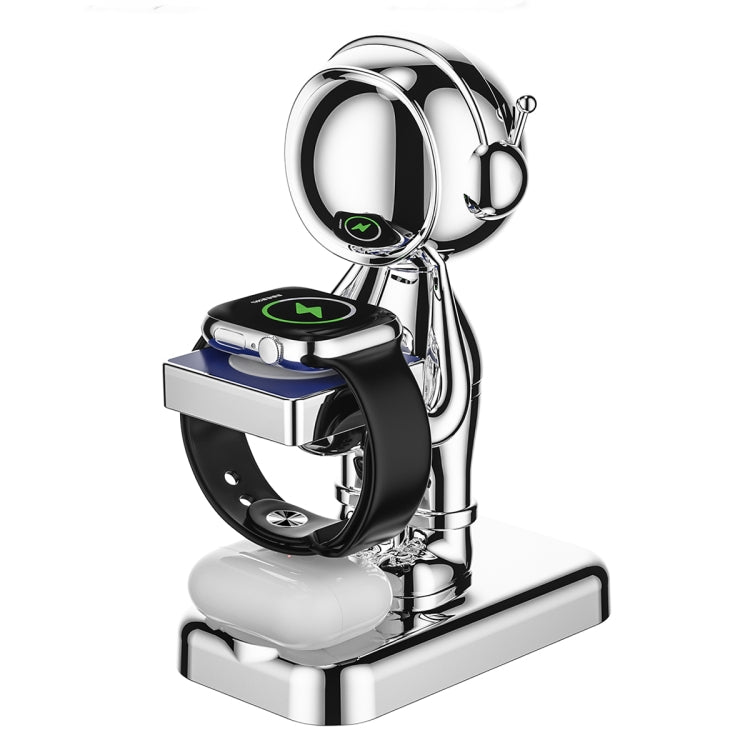 Intelligent Silver Wireless Charging Holder for Watch and Wireless Headset