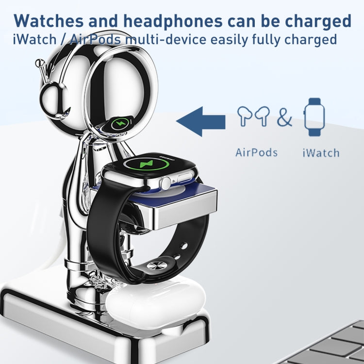 Intelligent Silver Wireless Charging Holder for Watch and Wireless Headset