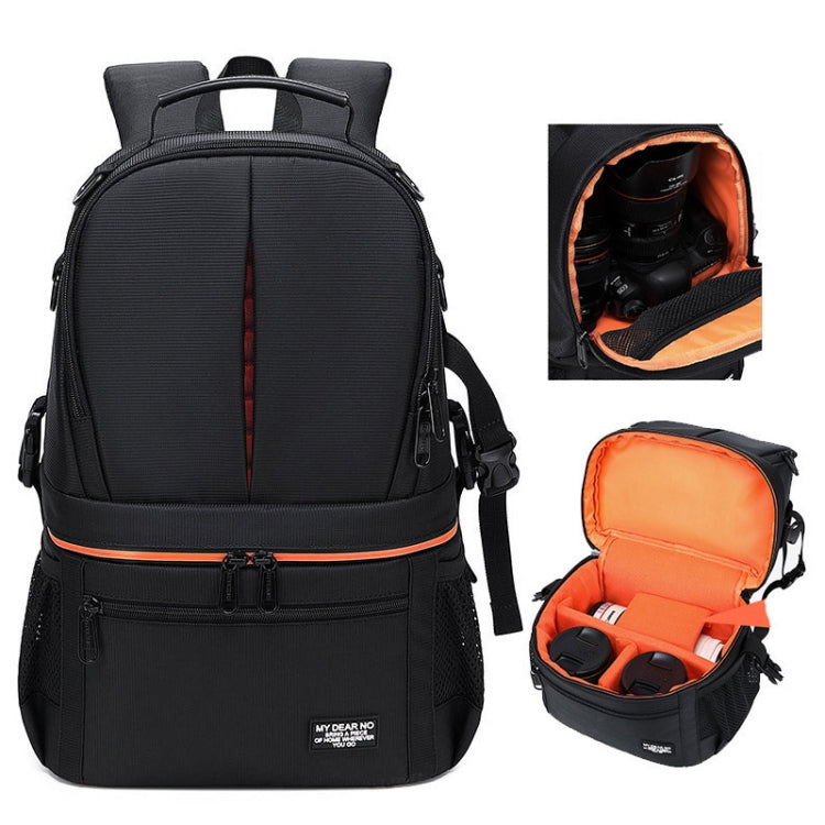 Large Capacity Waterproof Backpack for Camera Gear (Black Grid Inner Orange)