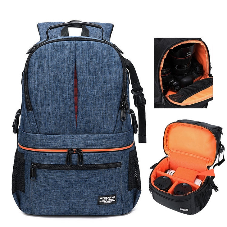 Waterproof Camera Backpack with Large Capacity (Blue with Orange Inner Lining)