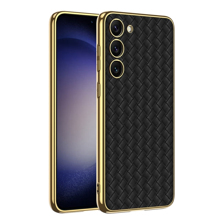 GKK Weave Texture Electroplating PU Protective Phone Case - Black for Samsung Galaxy S23+ 5G