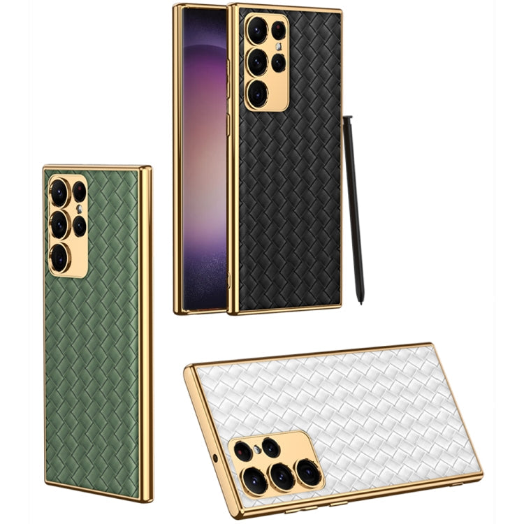 GKK Weave Texture Electroplating PU Protective Phone Case for Samsung Galaxy S23 Ultra 5G (Black)