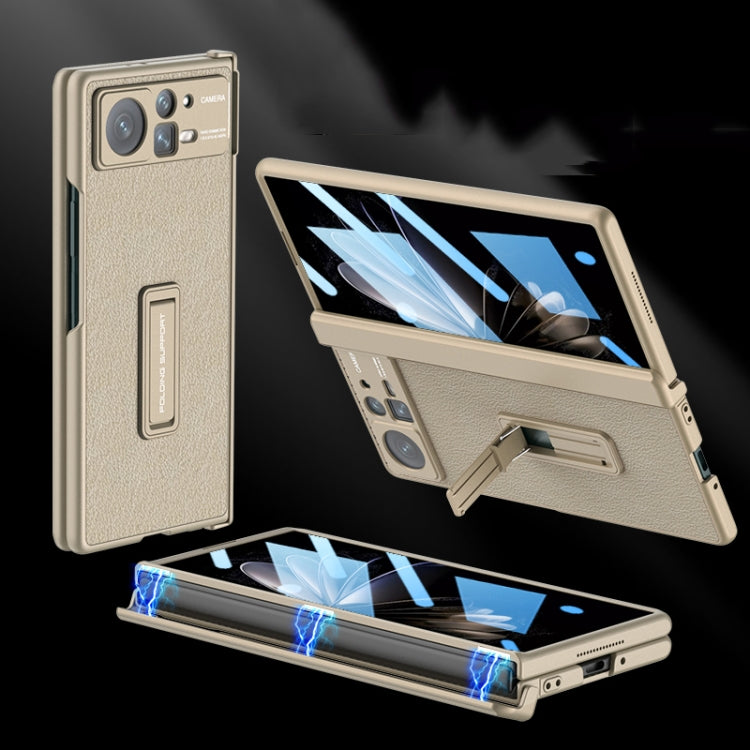 Xiaomi Mix Fold 2 GKK Magnetic Hinge Flip Leather Phone Case with Holder (Gold)