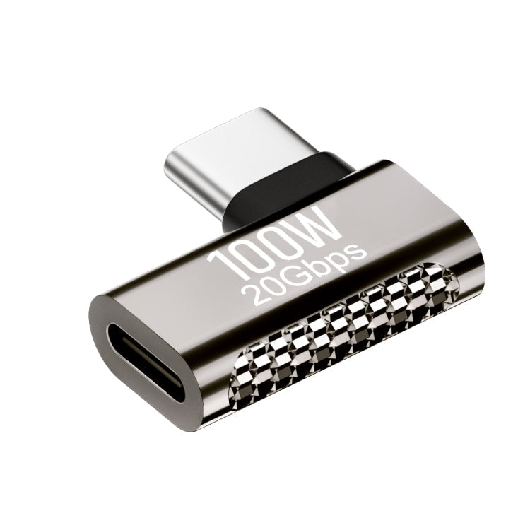 100W Side Bend Zinc Alloy Adapter for Type-C Male to Type-C Female with 20Gbps Transmission Speed