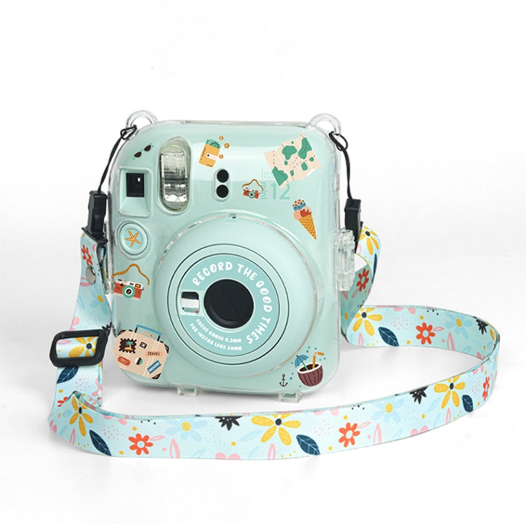 Crystal Acrylic Camera Case with Shoulder Strap for FUJIFILM instax mini 12 (DIY Green Flowers)