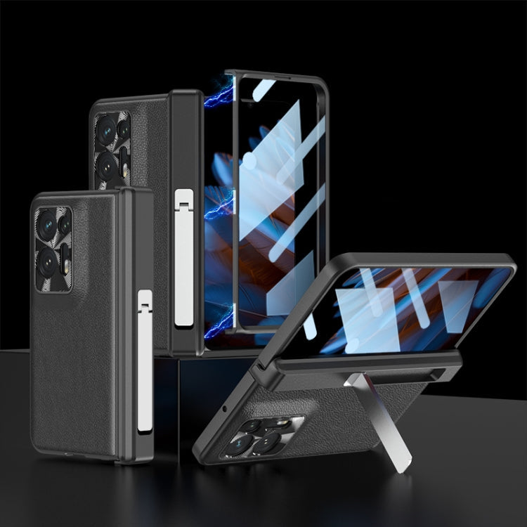 Magnetic Flip Leather Phone Case for OPPO Find N2 with Holder (Black)