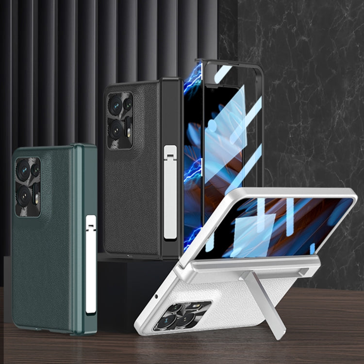 Magnetic Flip Leather Phone Case for OPPO Find N2 with Holder (Black)