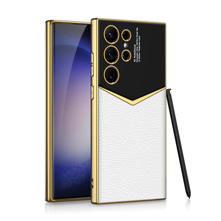 Samsung Galaxy S23 Ultra 5G GKK Plating White Phone Case with Pen