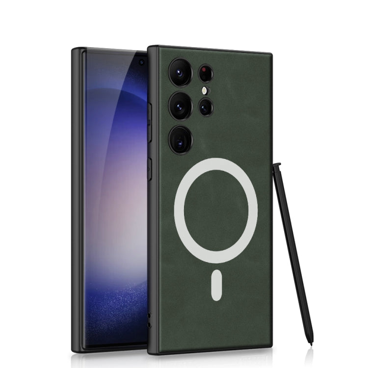 Green GKK Magsafe Skin-feel Leather Phone Case for Samsung Galaxy S23 Ultra 5G with Pen