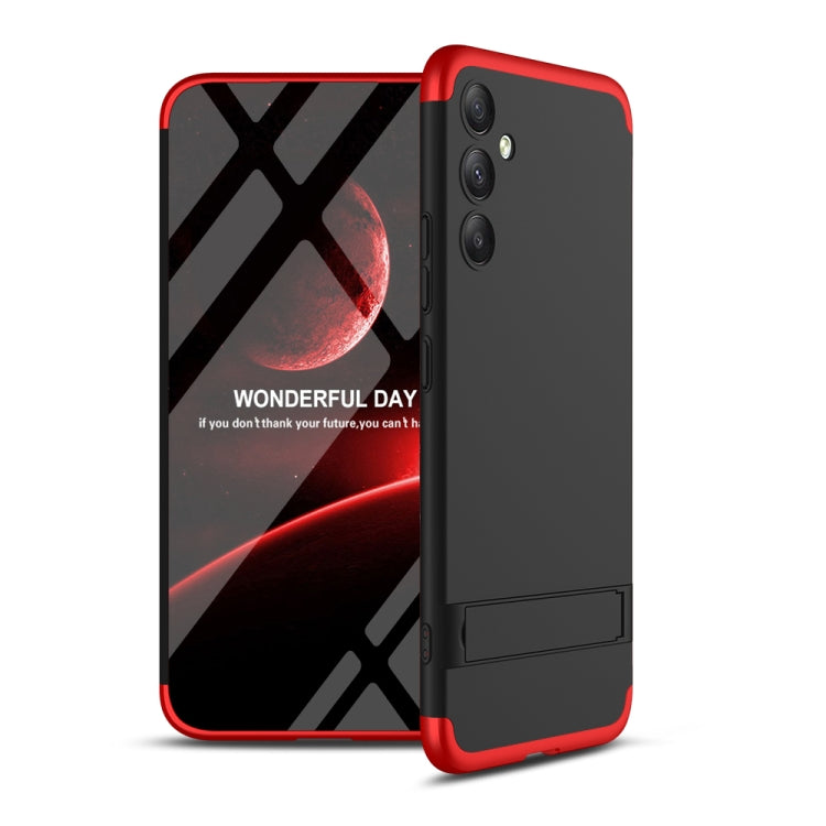 GKK Three Stage Splicing Full Coverage Phone Case for Samsung Galaxy A34 5G with Stand (Black Red)