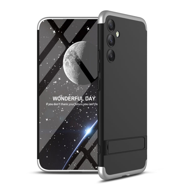GKK Three Stage Splicing Full Coverage PC Phone Case with Stand for Samsung Galaxy A34 5G (Black Silver)
