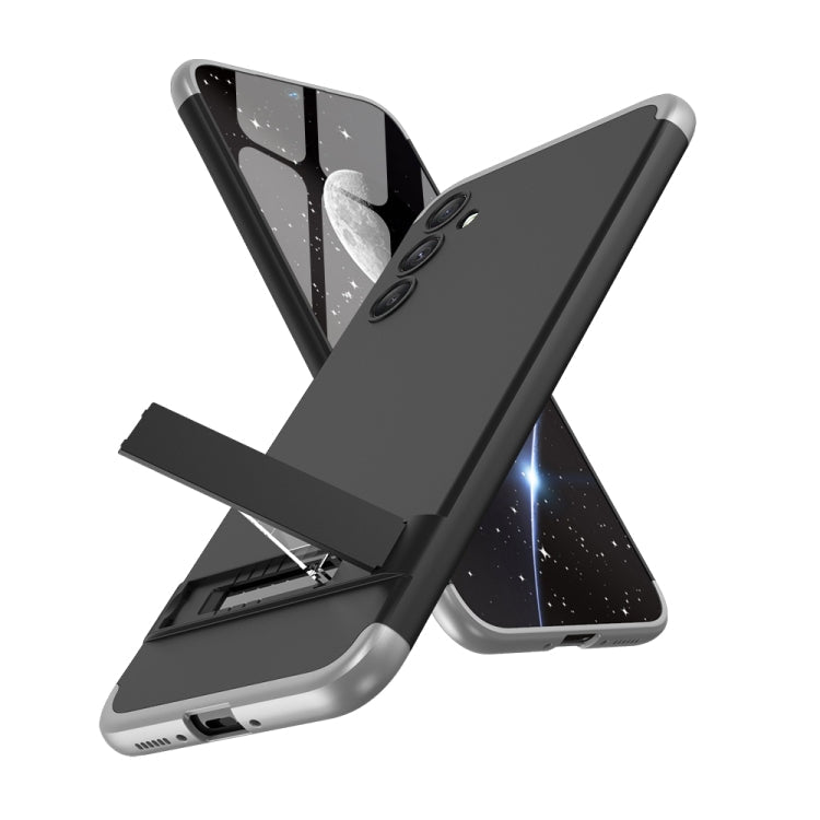 GKK Three Stage Splicing Full Coverage PC Phone Case with Stand for Samsung Galaxy A34 5G (Black Silver)