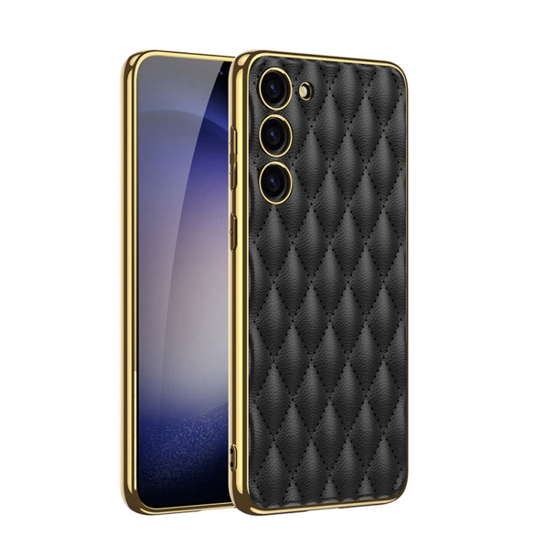 GKK Rhombus Pattern Electroplating Plain PU Phone Case for Samsung Galaxy S23+ 5G (Black)