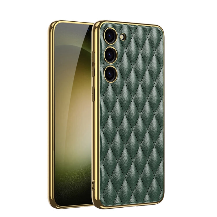 GKK Rhombus Pattern Electroplating Plain PU Phone Case for Samsung Galaxy S23+ 5G (Green)