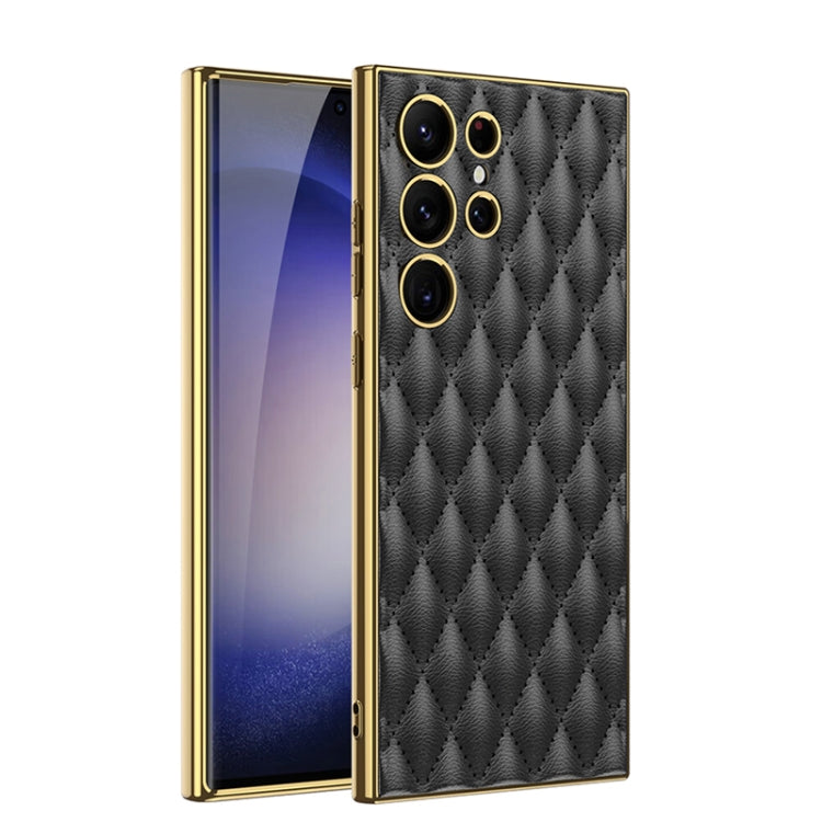 GKK Rhombus Pattern Electroplating Black PU Phone Case for Samsung Galaxy S23 Ultra 5G