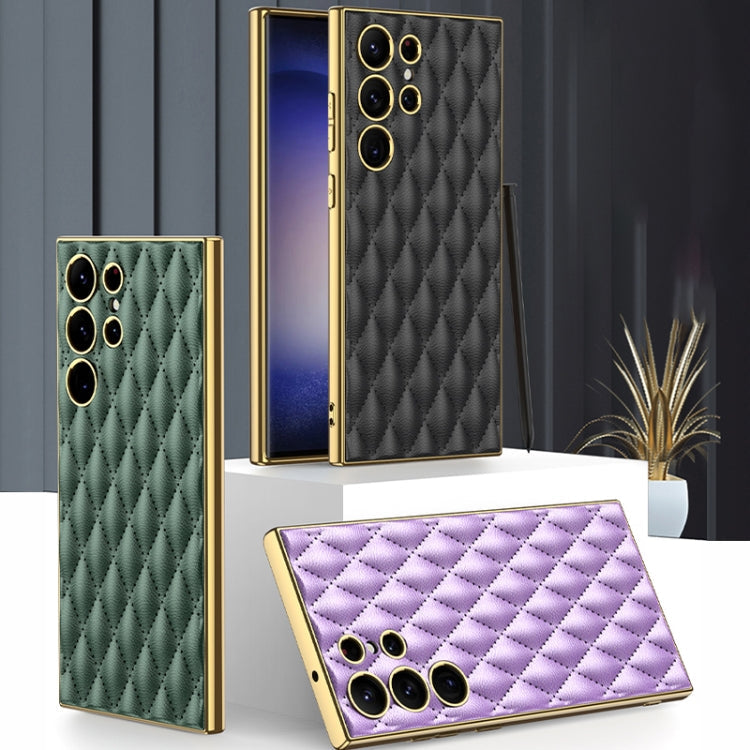 GKK Rhombus Pattern Electroplating Black PU Phone Case for Samsung Galaxy S23 Ultra 5G