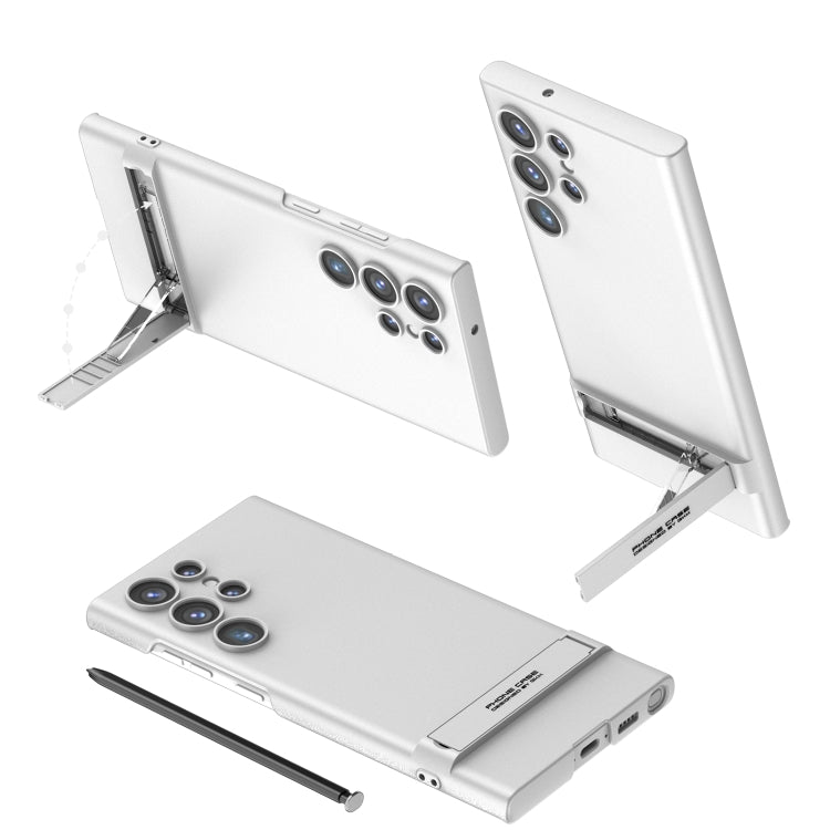 GKK Triumph Ultra Thin Full Coverage Phone Case with Stand for Samsung Galaxy S23 Ultra 5G (Silver)
