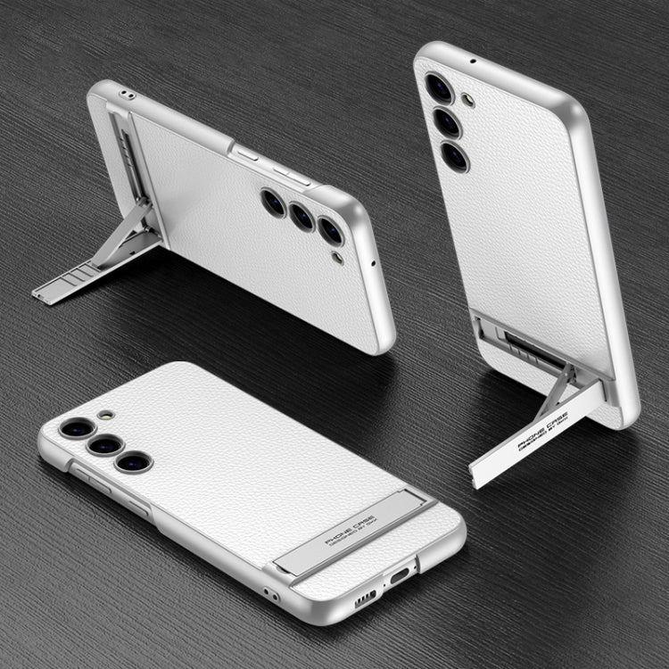 Samsung Galaxy S23 5G Silver Ultra-Thin Plain Leather Phone Case with Holder