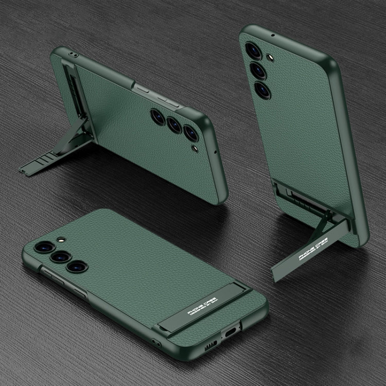 Green Ultra-Thin Leather Phone Case with Holder for Samsung Galaxy S23+ 5G
