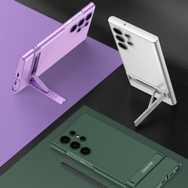 Green Ultra-Thin Leather Phone Case with Holder for Samsung Galaxy S23+ 5G