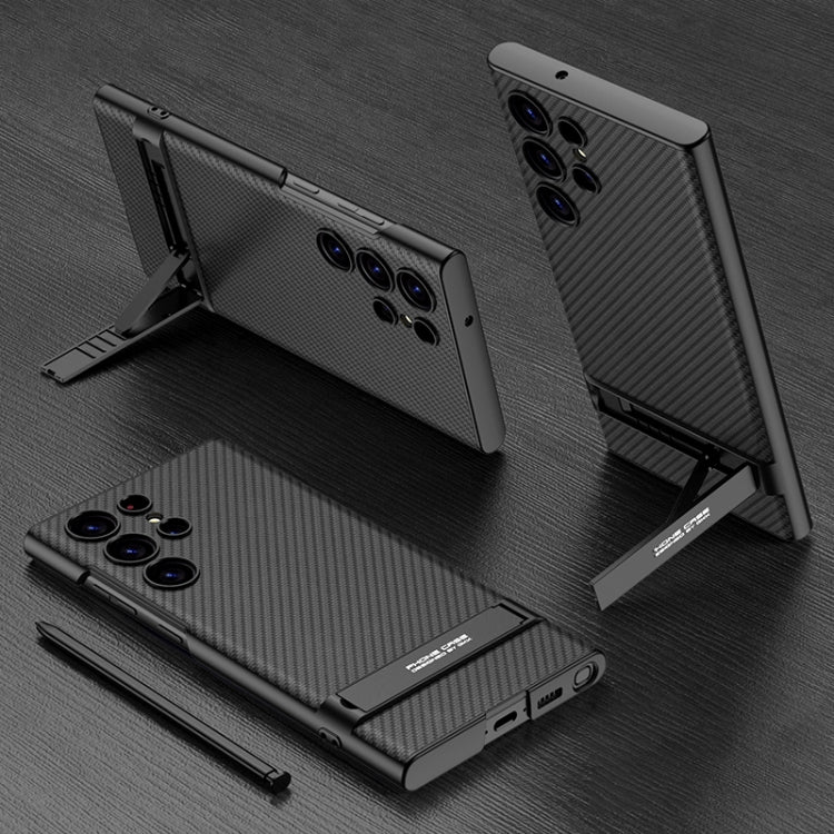 Samsung Galaxy S23 Ultra 5G GKK Triumph Carbon Fiber Leather Phone Case with Holder
