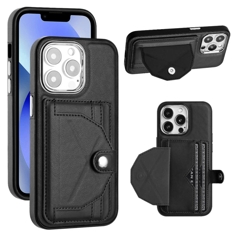 iPhone 15 Pro Shockproof Leather Case with Card Holder (Black)