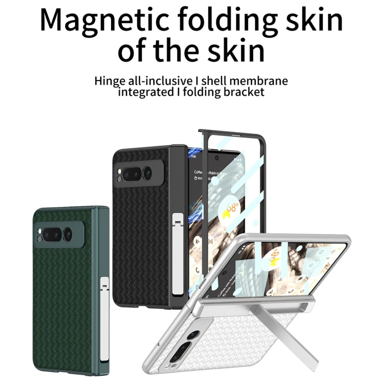 Integrated Woven Folding Hinge Leather Phone Case with Holder for Google Pixel Fold (Black)